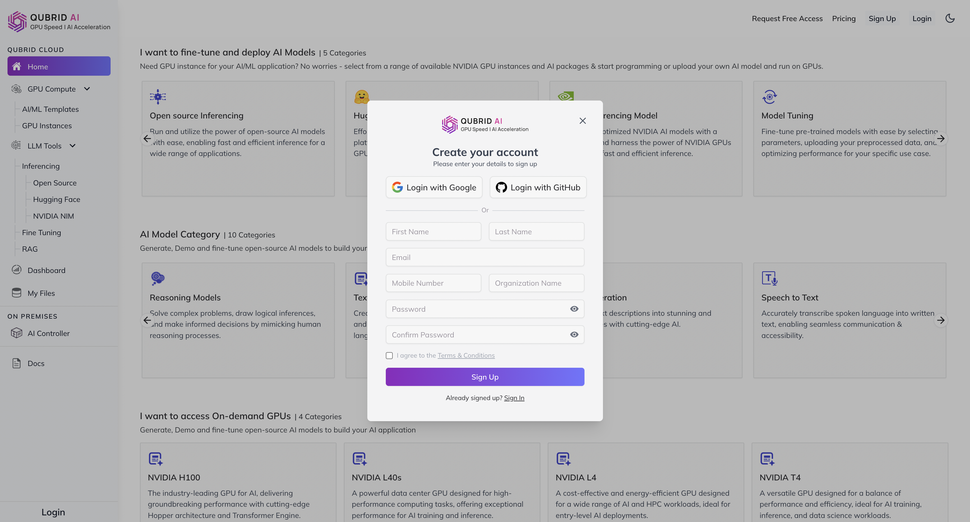 signup form